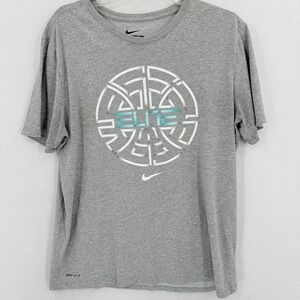 The Nike Elite Tee Shirt Mens Size L Gray White Swoosh Athletic Cut Dri-Fit